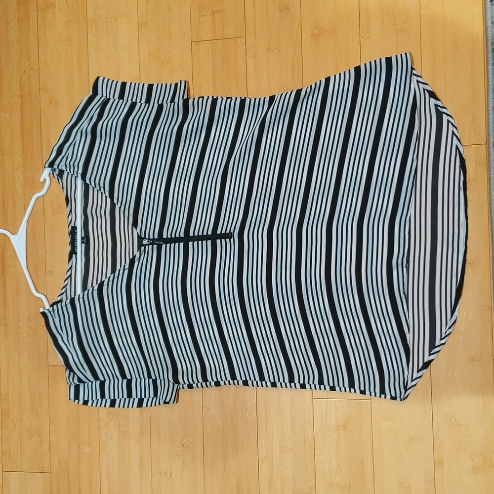 Black and white striped short sleeve blouse